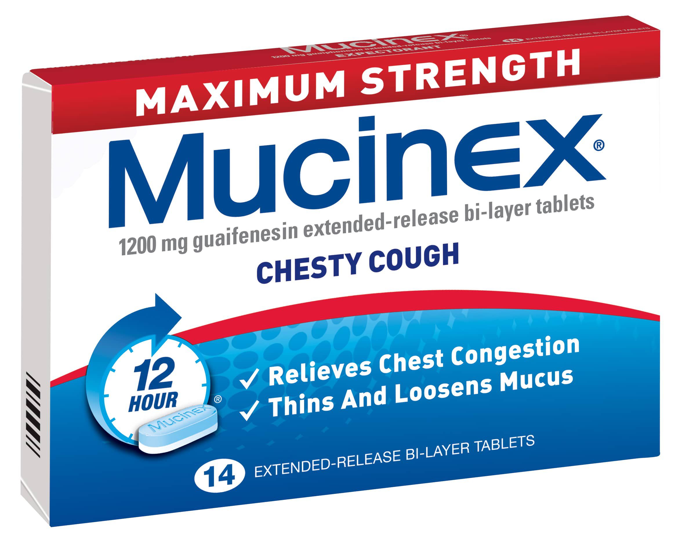 Mucinex Mucinex In Mucus Out   8078933 Mucinex Maximum Strength Chesty Cough 14 Tablets 3D 